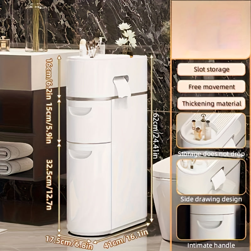 1pc Gabinete Rodante Estrecho Ahorrador de Espacio con Múltiples Cajones y Porta Pañuelos - Organizador de Baño, Cocina o Sala en Plástico Compacto, Sin Necesidad de Energía, Diseño Minimalista, Textura Suave, Construcción Duradera, Carrito Móvil para Ho