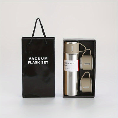 1pc Juego de Taza Aislada de Acero Inoxidable 500ml/16.9oz - Ideal para Café Caliente y Bebidas Frías, Botella de Agua con Vacío Termoconductor + 3 Vasos