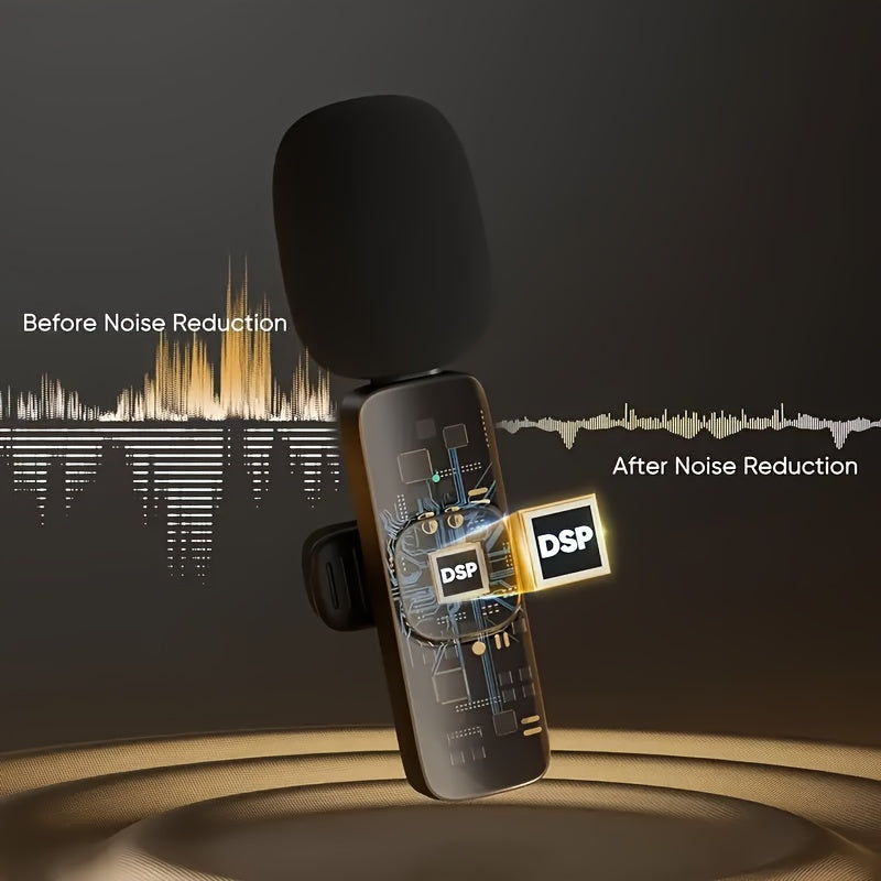 Micrófono inalámbrico profesional con clip| Micrófono lavalier| Conector USB Type-C| Reducción de ruido| Plug&Play| Ideal para vlogs, transmisión en vivo, entrevistas| Compatible con teléfonos inteligentes y portátiles, fácil de usar y transportar| Micró