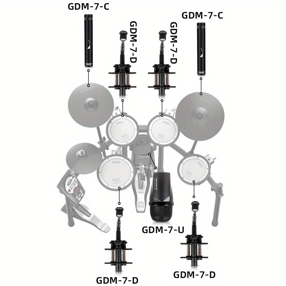 G-Mark GDM7 Microfono para Tambor de Golpe 7 piezas Kit de Tambores para Tambores de Bajo, Tambores de Snare, Tom's y Cimbales Grabación de Estudio y Actuación en Vivo