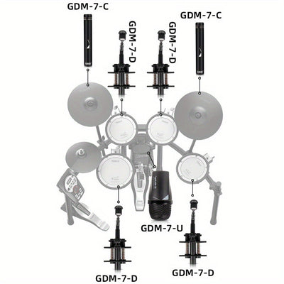 G-Mark GDM7 Microfono para Tambor de Golpe 7 piezas Kit de Tambores para Tambores de Bajo, Tambores de Snare, Tom's y Cimbales Grabación de Estudio y Actuación en Vivo