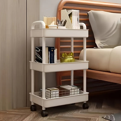 1 pieza de 3/4/5 niveles, carrito de almacenamiento rodante ajustable con asas, ruedas giratorias silenciosas de 360°, ganchos para baño, cocina, dormitorio, organización de sala de estar - Organizador multiusos duradero de plástico, blanco/pink/negro/gr