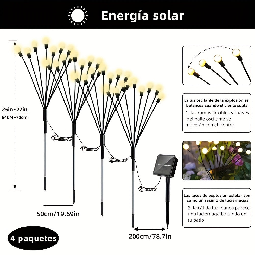 4 paquetes de luces solares para jardín con 32 LED, luces de suelo tipo luciérnaga, IPX4, decorativas exteriores, luces LED en forma de bolas para jardín, iluminación para fiestas navideñas y celebraciones del Día de la Independencia, decora tu jardín
