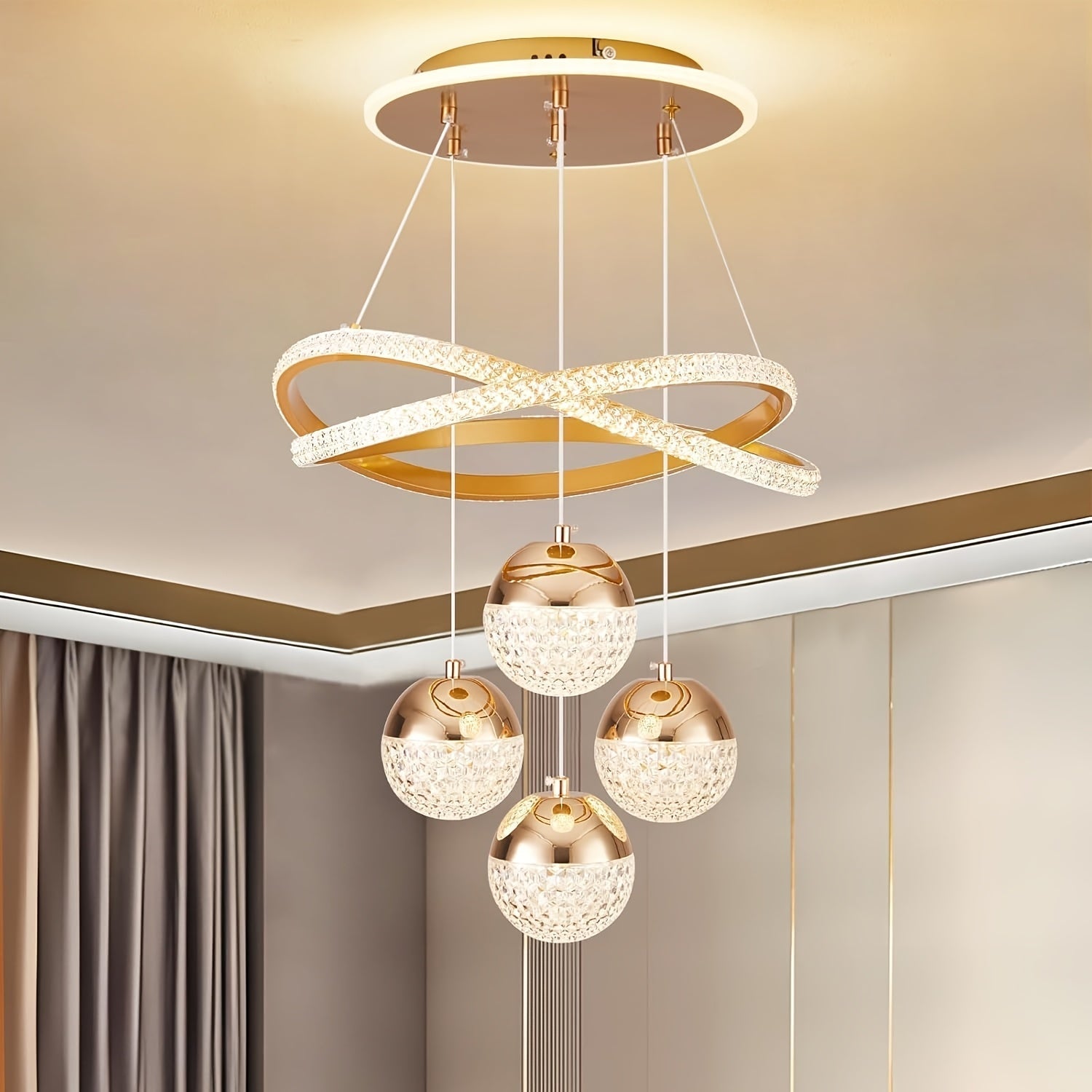 Lámpara colgante LED moderna, ajuste de brillo, 3 temperaturas de color, semiempotrada en metal, para comedor, habitación, sala, pasillo - negro/blanco/dorado, parte superior acrílica iluminada, control con interruptor, sin baterías, instalación semiempo