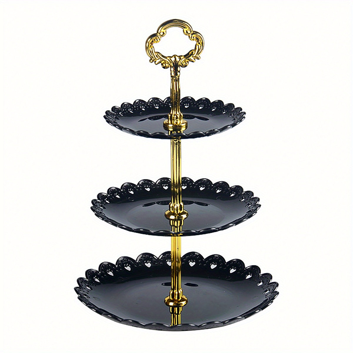 Soporte de pastel redondo de 3 niveles con asas doradas - Soporte de postre duradero de polipropileno para pasteles, cupcakes y pasteles - Ideal para fiestas, cumpleaños, duchas y decoración de mesa elegante, suministros para decoración de pasteles