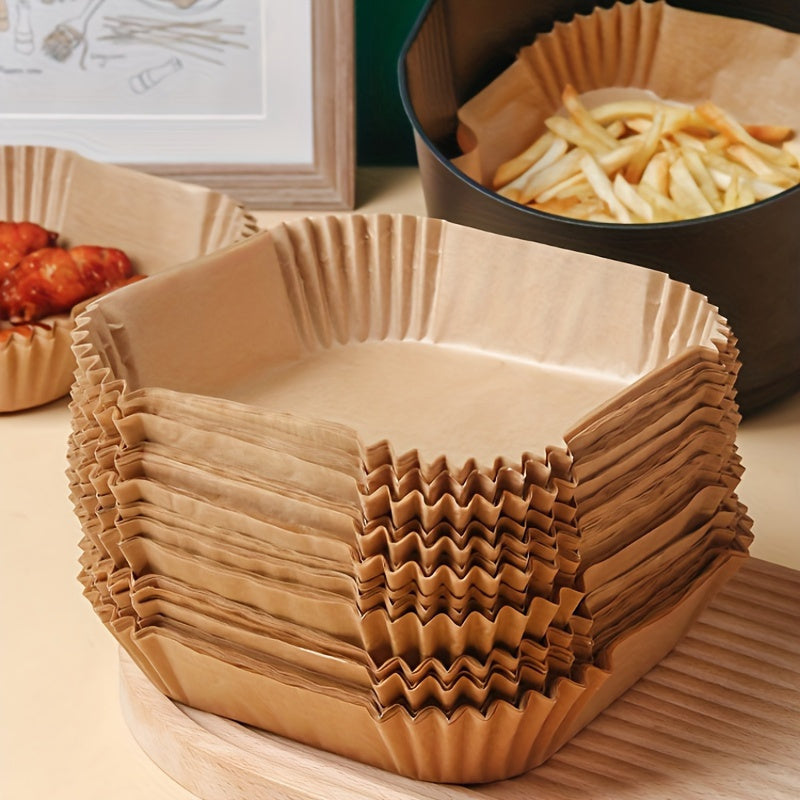 Papel de horno para freidora de aire de 50 unidades para hornear, asar y microondas - No adherente, hojas individuales fáciles de limpiar - Adecuado para uso comercial y doméstico, Material: Papel, Forma del artículo: Hoja individual