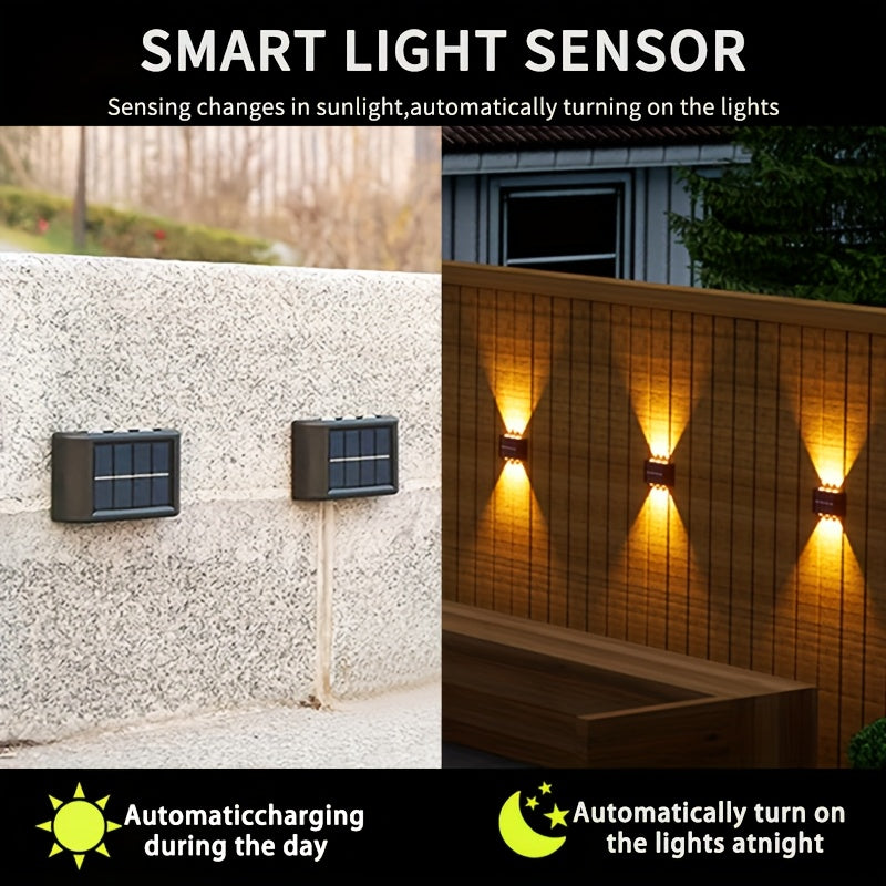 2 piezas de 6 luces solares LED de doble color frío y cálido, sensor de luz inteligente, sensor de tacto inteligente, adecuado para patio, calle, paisaje, jardín, luces de decoración para bodas al aire libre y camping.