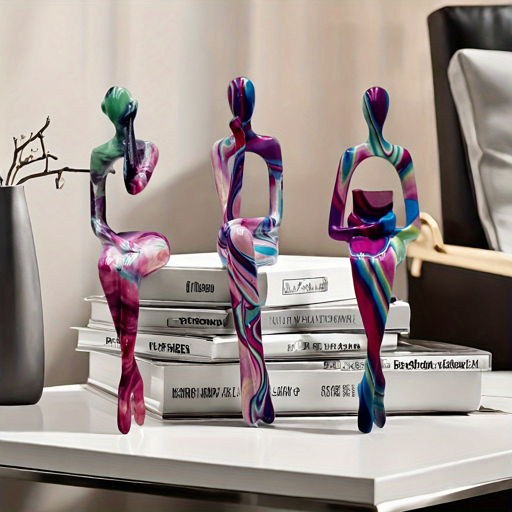 Juego de 3 Figuras de Pensadores Abstractos - Esculturas de Resina para Decoración de Hogar y Oficina, Perfectas para Estantería, Sala de Estar o Entrada
