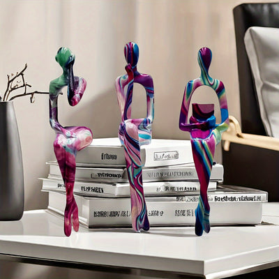 Juego de 3 Figuras de Pensadores Abstractos - Esculturas de Resina para Decoración de Hogar y Oficina, Perfectas para Estantería, Sala de Estar o Entrada