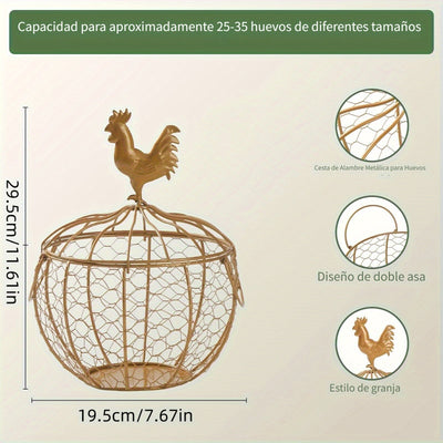 Cesta para huevos de gran capacidad, ideal para almacenar aproximadamente 30 huevos y patos en la cocina. Cuenta con malla metálica, asa para transportar y es fácil de limpiar. Perfecta para granjas y cocinas.