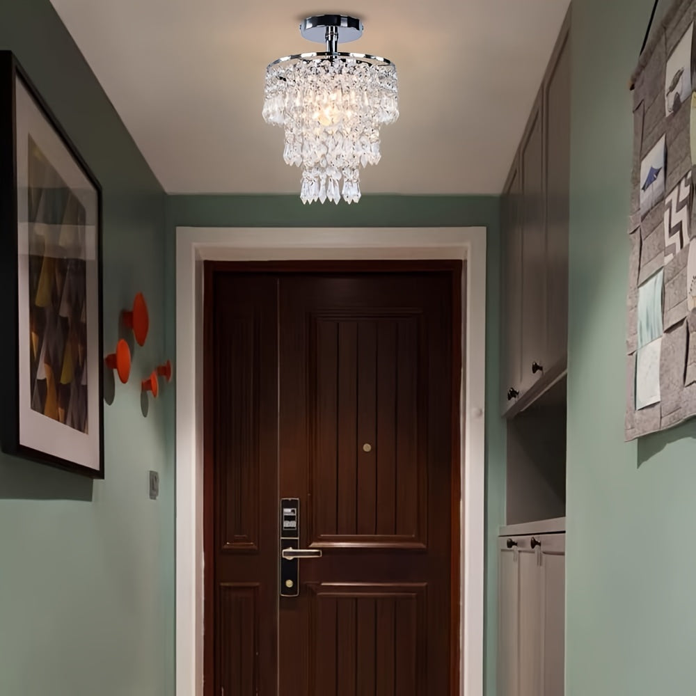 1pc Pequeña Luz Colgante De Cristal, Mini Luz De Techo De Cristal LED, Luz De Lluvia De Cristal De 3 Niveles, Accesorio De Luz Decorativa, Luz De Techo Empotrada, Luz De Cristal, Para Dormitorio Pasillo Sala De Estar Habitación De Niñas Comedor Baño (Bom