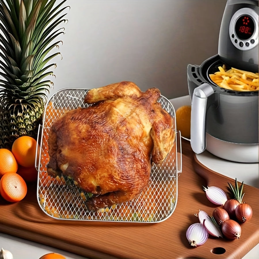 1/2 piezas, soporte de freidora de aire de acero inoxidable, accesorios de freidora de aire para barbacoa, soporte de horneado de microondas, accesorio de cocina