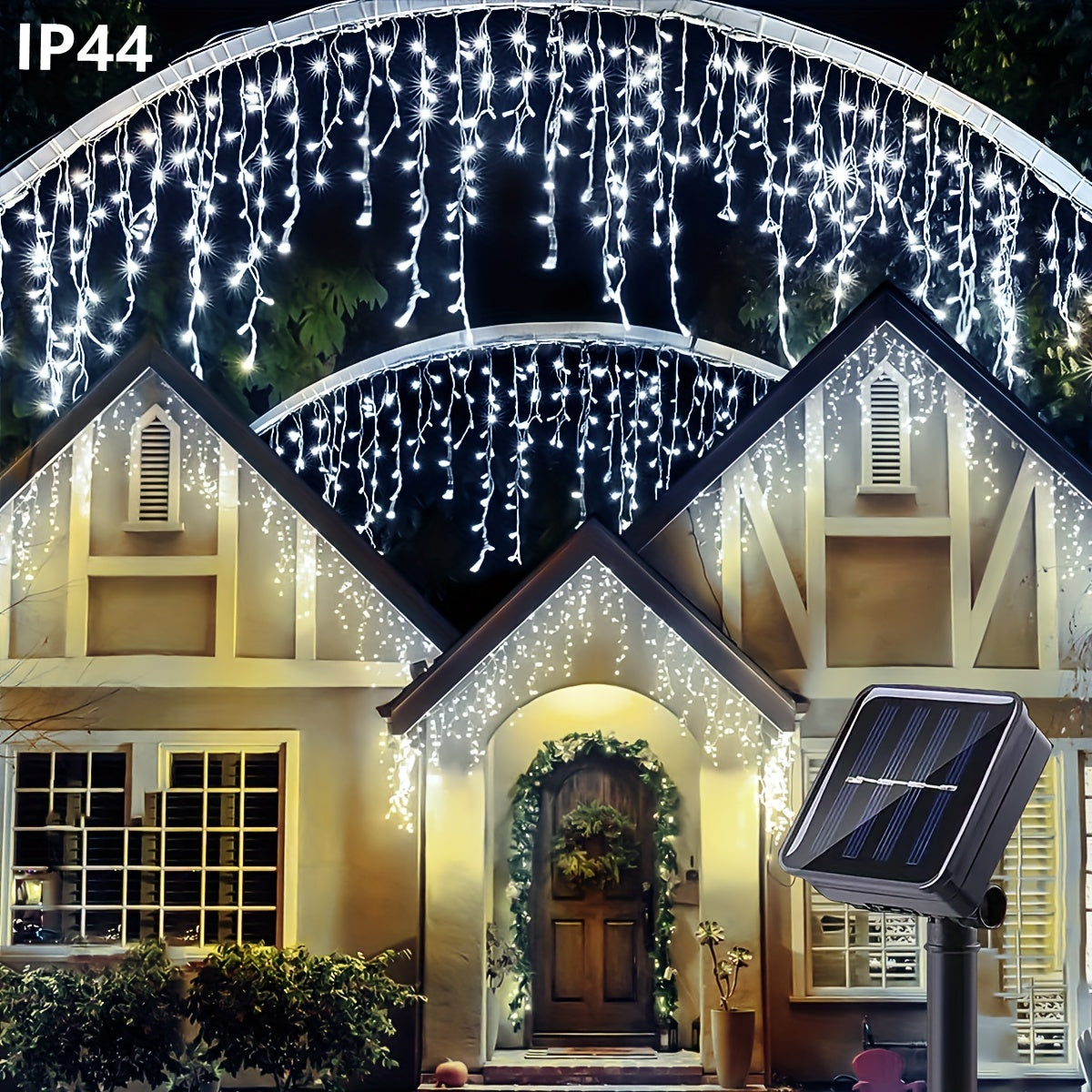 1pc Luces de hielo solares para exteriores - 8 patrones, Luces de hada para Navidad, Halloween, Acción de Gracias - Jardín, Árbol, Decoración de la casa (Blanco cálido/Blanco/Multicolor) Tiras de luces para exteriores IP44, alimentadas por energía solar,