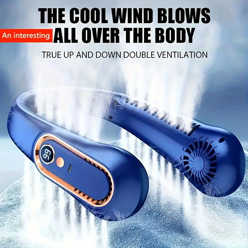 1 Pieza, Ventilador De Cuello Colgante Sin Aspas, Ventilador De Refrigeración Portátil Recargable Por USB Con 5 Velocidades De Viento Y Pantalla Digital, Tecnología Súper Y Diseño Sin Aspas Para Uso En Deportes Al Aire Libre
