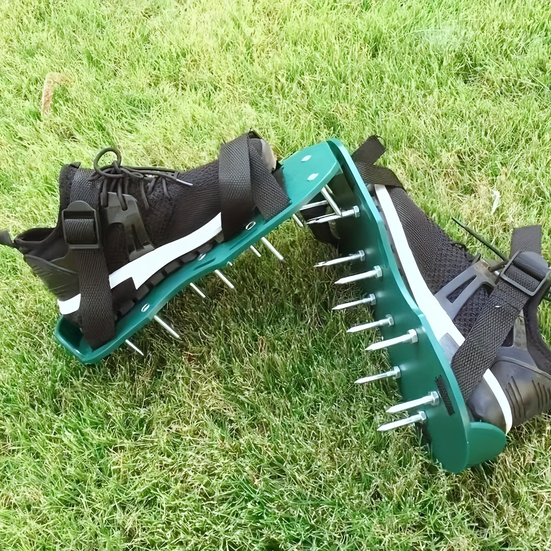 Par de Zapatos con Púas para Jardín - Aerador Manual de Suelo con Correas Ajustables, Clavos de Plástico/Metal Duraderos para el Cuidado del Césped y Trabajo en el Jardín - Herramienta para Aflojar la Tierra Uniformemente para Propietarios y Paisajistas