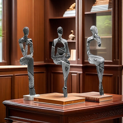 Conjunto de 3 Figuras Abstractas de Resina en Diversas Posiciones Sentadas, Estatuas de Arte de Calidad para Decoración del Hogar y del Sitio, Decoración Interior DIY, Grupo, Estatua de Figura