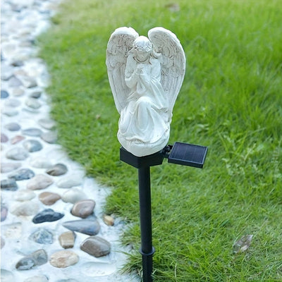 Estatua de ángel de resina alimentada por energía solar, luz de camino de montaje semihundido, accesorio de iluminación de paisaje decorativo, con batería de níquel de 600mAh, control de interruptor, sin control remoto, para jardín, césped, decoración fe