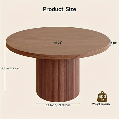 1pc Mesa Redonda de 47 Pulgadas, Base de Madera Estilo Moderno Granja para Cocina o Sala, Apta para 4 Personas, Color Nogal