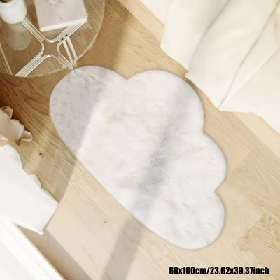 Alfombra de área suave de imitación de piel de conejo, forma de nube, decoración de dormitorio antideslizante, material de poliéster, lavado a mano únicamente, uso en interiores, blanco