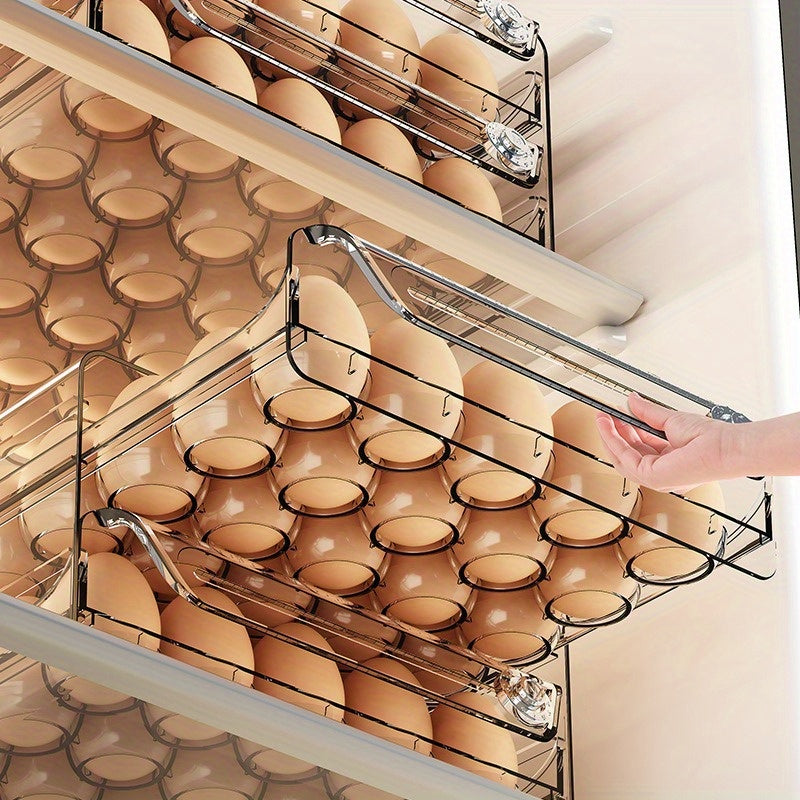 Organizador Transparente de Huevos con Diseño de Cajón Doble - Apilable, Ahorra Espacio para Refrigerador y Cocina, Base Antideslizante, Fácil Limpieza, Cartón Plástico para Frescura y Visibilidad - Ideal para Hogar y Cocinas Comerciales, Tapa Abatible