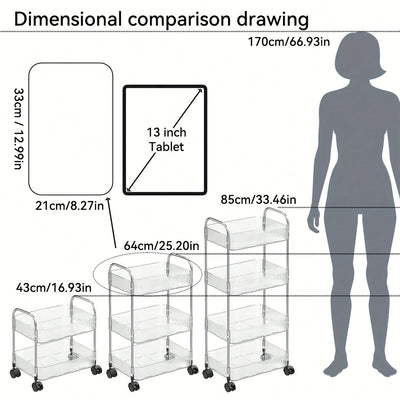 1 carrito de almacenamiento de plástico transparente con 3 niveles - Organizador multi-funcional para cocina, baño, oficina, estante de almacenamiento móvil para cosméticos, productos de belleza y más, organización de oficina | Carrito de almacenamiento