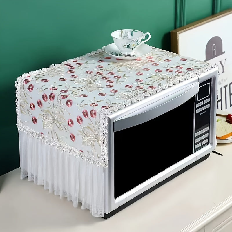 Cubierta de horno microondas de encaje elegante, poliéster, a prueba de aceite, transpirable, antideslizante, a prueba de polvo, con diseño floral decorativo para accesorio de cocina