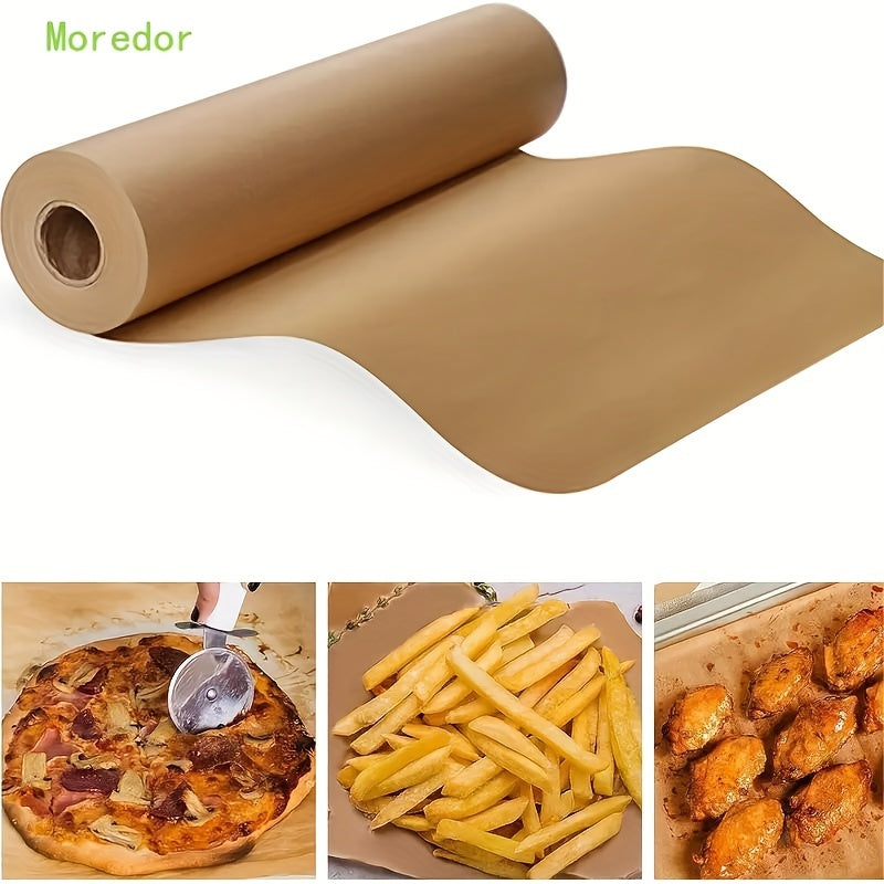 1 Rollo de Papel para Hornear MOREDOR Sin Blanquear - No Tóxico, para Horno, Freidora de Aire, Parrilla, Vapor, Pizza, Repostería - Hojas Beige (30.48 cm de Largo) - Esenciales de Cocina para Hogares y Profesionalistas, Envoltura Versátil, Textura Suave,