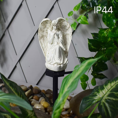 Estatua de ángel de resina alimentada por energía solar, luz de camino de montaje semihundido, accesorio de iluminación de paisaje decorativo, con batería de níquel de 600mAh, control de interruptor, sin control remoto, para jardín, césped, decoración fe