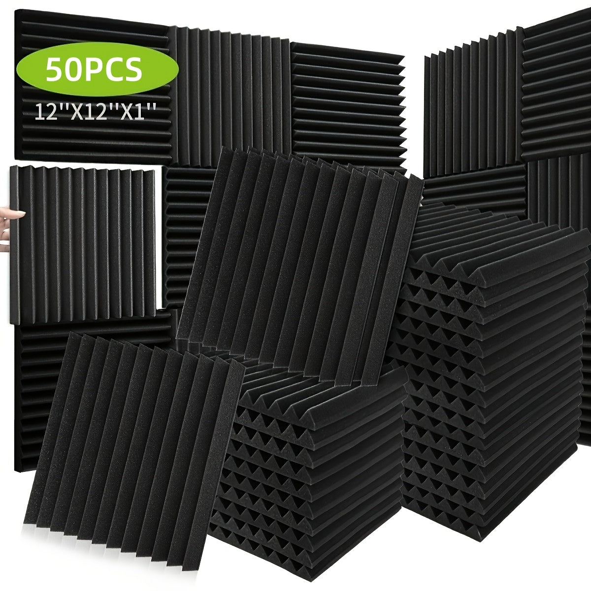 50pcs Paneles de Espuma Acústica en Forma de Cuña para Estudios de Grabación - 1"x12"x12" Esponja de Tratamiento de Absorción de Sonido a Prueba de Fuego