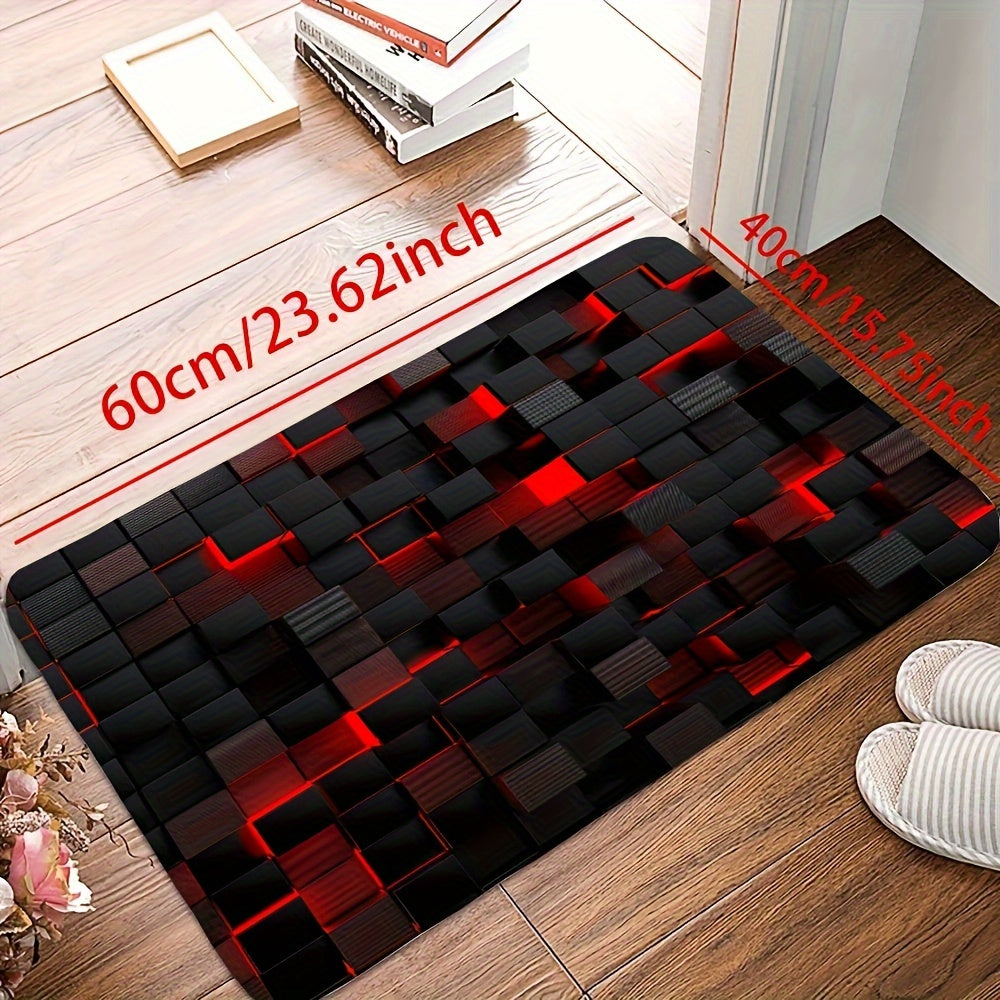 Alfombra de Sala Roja con Diseño Geométrico en 3D, Alfombra Decorativa Navideña para el Suelo Estilo Minimalista y Geométrico, Adecuada para Salón, Dormitorio y Pasillo