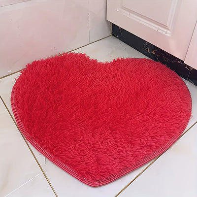 Alfombra de felpa en forma de corazón roja, suave, gruesa y antideslizante, para dormitorio, residencia estudiantil y aula, linda y acogedora con detalles de borde acanalado