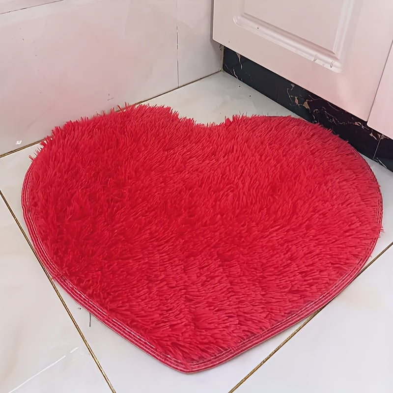 Alfombra de felpa en forma de corazón roja, suave, gruesa y antideslizante, para dormitorio, residencia estudiantil y aula, linda y acogedora con detalles de borde acanalado