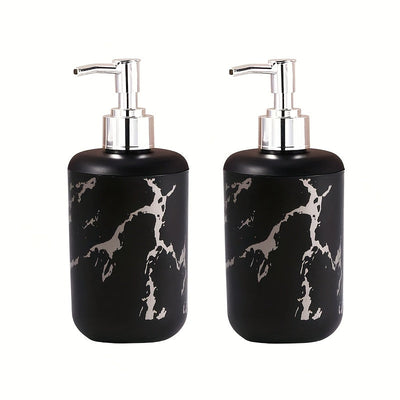 Dispensadores de plástico con textura de cerámica moderna, esenciales para el baño, para jabón de manos, champú y gel de baño, diseño elegante en blanco con vetas negras, no requieren electricidad