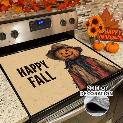 1pc Cubierta Decorativa para Estufa de Acción de Gracias con Diseño de Calabaza "FELIZ OTOÑO" - Protector Antirrayas con Forro de Goma para Quemadores de Gas/Eléctricos, Decoración de Cocina de Otoño y Cosecha para Halloween - Ajuste Perfecto sin Tapar C