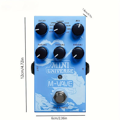Pedal de Reverb Digital M-VAVE para Guitarras Eléctricas - 9 Efectos de Sonido, Alimentación USB y DC, Pedal Compacto Azul con Potenciómetros para Todo Estilo Musical - Mejora el Tono, Regalo Perfecto para Musicians