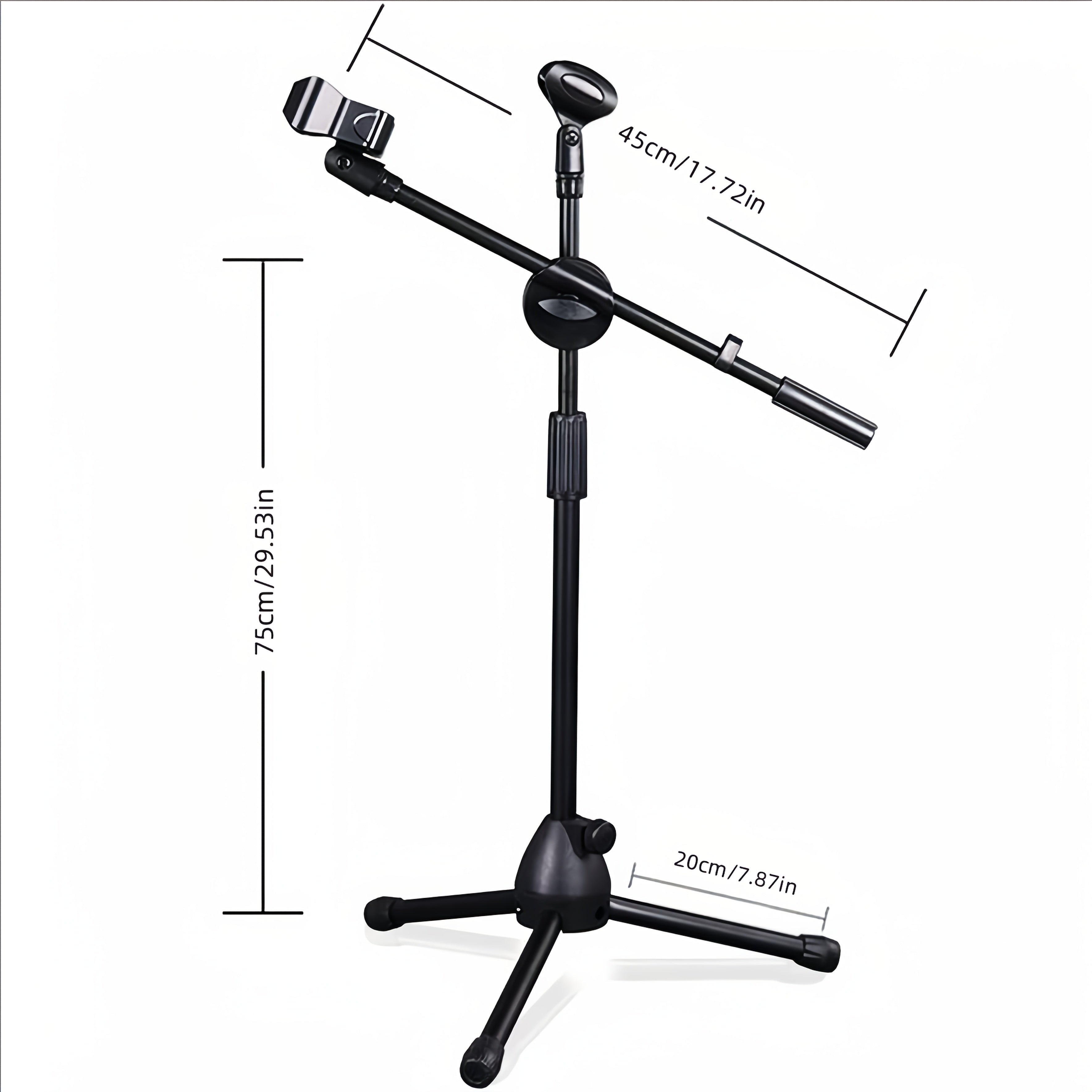 Soporte de Micrófono Ajustable para Erhu, Guitarra y Sonido en Vivo - Base Trípode Metálica Resistente con Diseño Plegable, Patas de Goma & Brazo Telescópico (45-75cm, ), Equipo de Grabación de Estudio, Construcción Robusta, Profesionalismo Musical