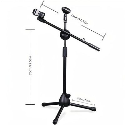 Soporte de Micrófono Ajustable para Erhu, Guitarra y Sonido en Vivo - Base Trípode Metálica Resistente con Diseño Plegable, Patas de Goma & Brazo Telescópico (45-75cm, ), Equipo de Grabación de Estudio, Construcción Robusta, Profesionalismo Musical