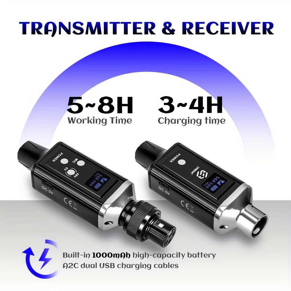 Sistema de micrófono inalámbrico profesional UHF con recarga USB, ganancia de audio incorporada, sonido HD sin pérdida, cambio de una sola tecla, 48V/0V, conector XLR, diseño compacto para micrófonos de condensador y bobina móvil, micrófono para grabació