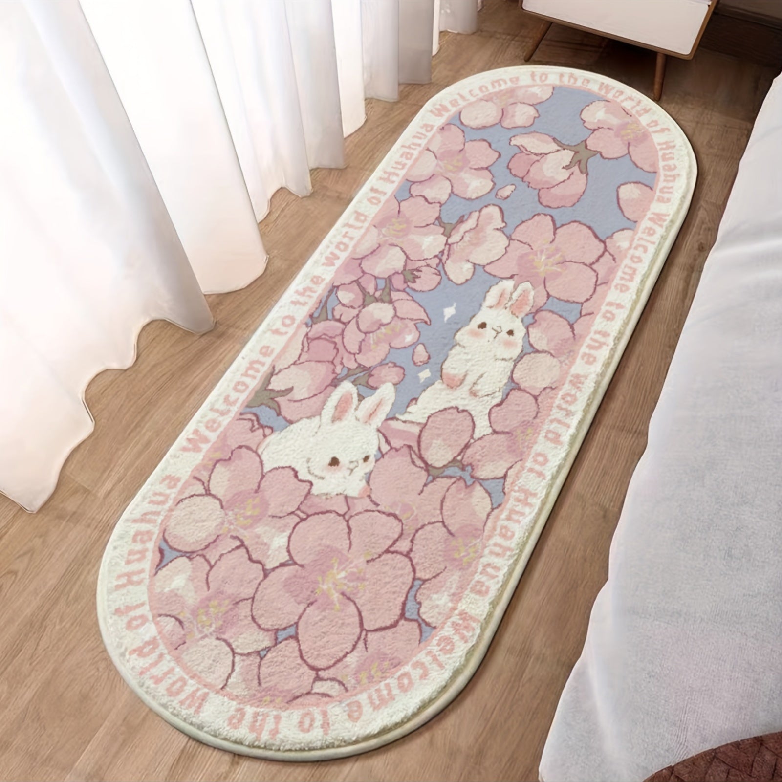 Alfombra de área ovalada rosa para conejo con diseño floral - Alfombra suave y antideslizante para dormitorio, alfombra decorativa para sala de estar y sofá - Decoración del hogar de estilo granja, suministros de arte interior estéticos - Ideal para el D