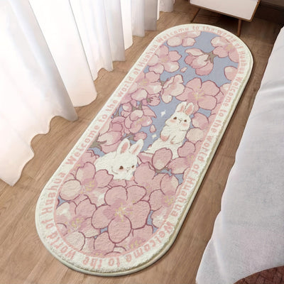 Alfombra de área ovalada rosa para conejo con diseño floral - Alfombra suave y antideslizante para dormitorio, alfombra decorativa para sala de estar y sofá - Decoración del hogar de estilo granja, suministros de arte interior estéticos - Ideal para el D