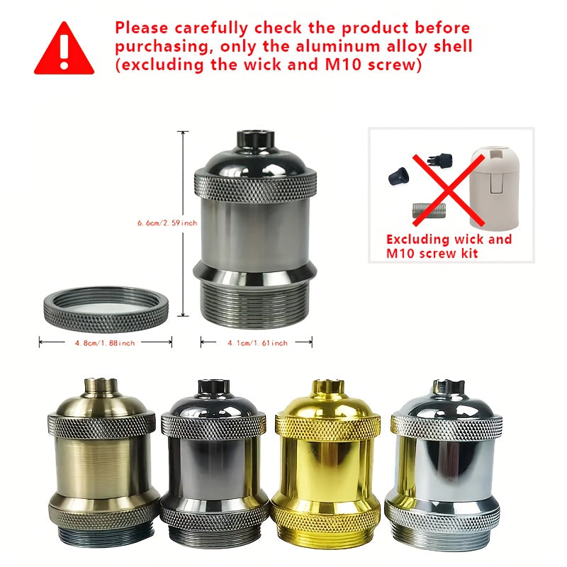 Accesorio de portalámparas estilo vintage E27 con boca de tornillo E26 - carcasa de aleación de aluminio, superficie electrochapada, carcasa de accesorio de iluminación DIY