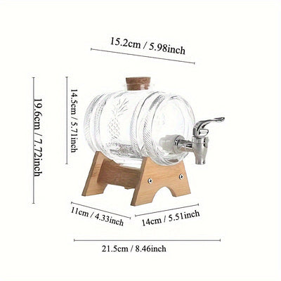 1pieza Barril de Vidrio Transparente de 33.81oz de Capacidad con Grifo - Base de ABS y Corcho - Ideal para Servir Bebidas en Fiestas y Reuniones, Contenedor de Bebidas para Fiestas | Barril Decorativo | Construcción Duradera, Accesorios de Bar