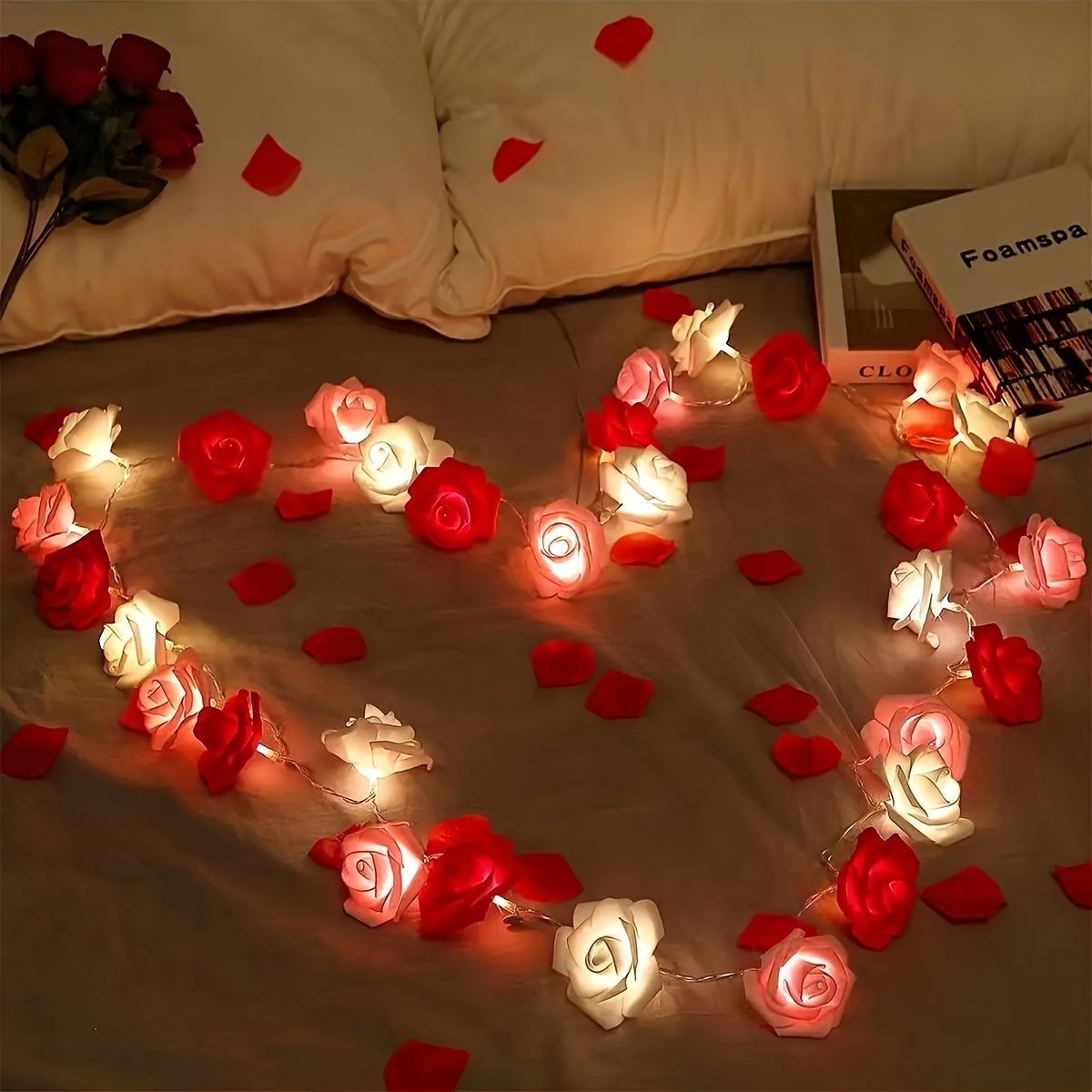 Lámparas de rosa LED de 20 luces, tres colores, ideales para el Día de San Valentín, noches de cita y decoración de la atmósfera de la habitación, lámparas de rosa LED, crean una atmósfera romántica.