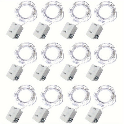 12 pzas. luces LED de hadas con cable de cobre, 2 metros de largo, con pilas, mini luces de bengala en tono amarillo cálido, perfectas para dormitorio, hogar, jardín, bodas, Navidad y decoración de fiestas, uso en interiores y exteriores, luces de hadas