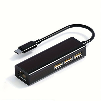 Adaptador 4 en 1 de alta velocidad, convertidor de tarjeta de red USB a RJ45 de 100 Mbps, concentrador USB de 3 puertos, Plug and Play, sin controladores, compatible con computadora portátil/escritorio/TV Box, fácil disipación de calor, material ABS, dis