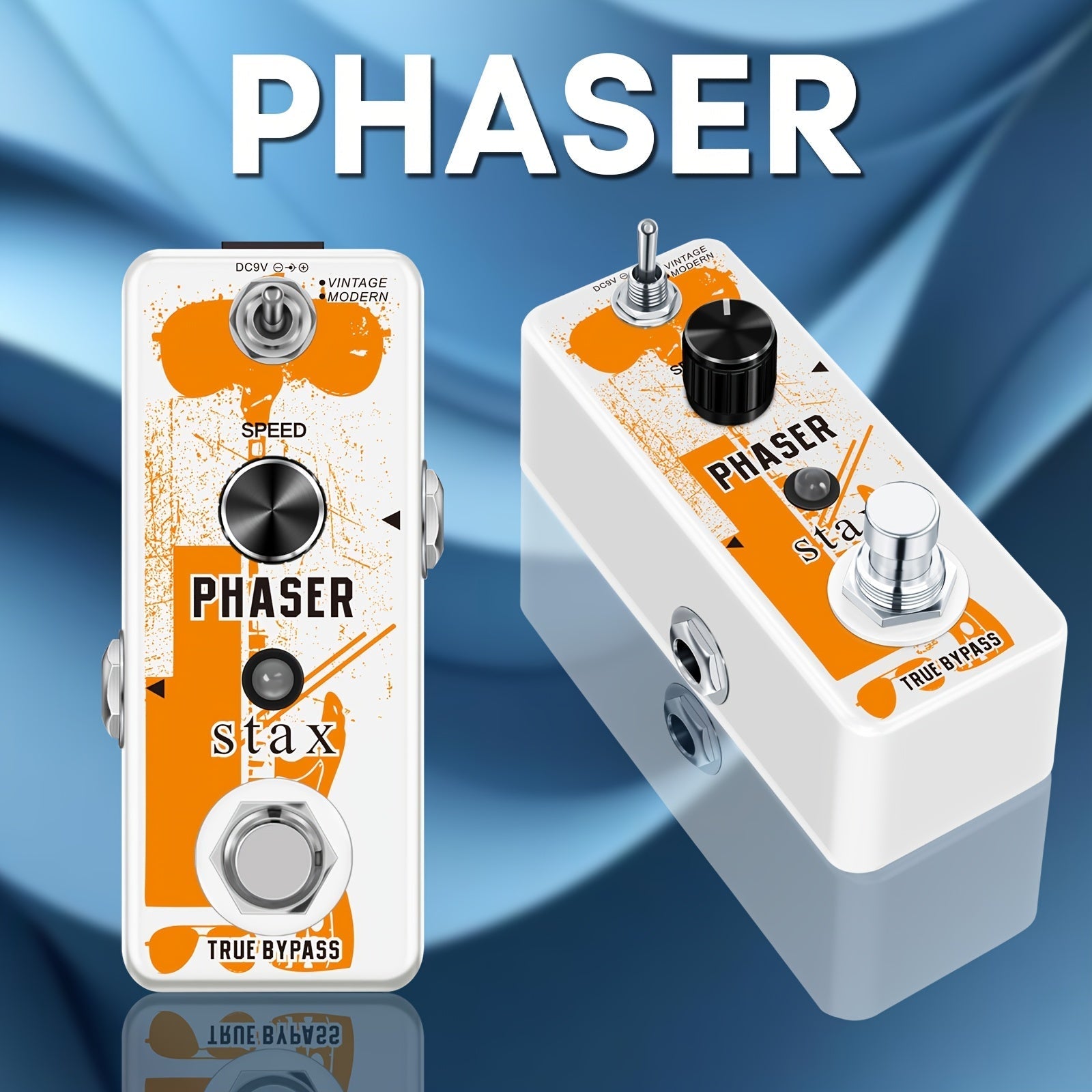 Pedal de Guitarra Vintage Phaser - Procesador de Efectos Analógicos con True Bypass, Diseño Compacto para Pedalboard, Blanco - Para Guitarra Eléctrica/Sintetizador/Bajo - Sin Adaptador Incluido, Equipo Musical, Etiqueta Audaz, Construcción Robusta, Rendi