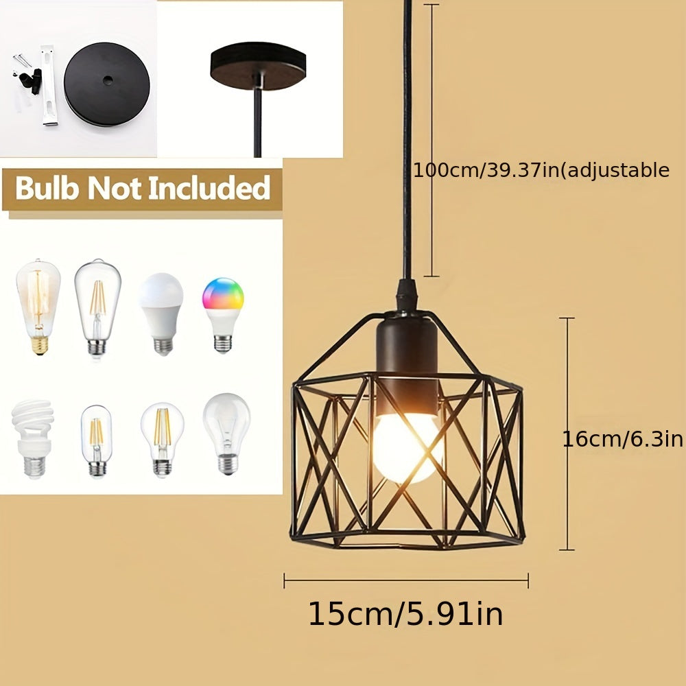 2 piezas de lámpara colgante vintage de 1 luz, pantalla tipo canasta estilo granja, para cocina, comedor, restaurante, sala, pasillo, hotel o bar, color negro