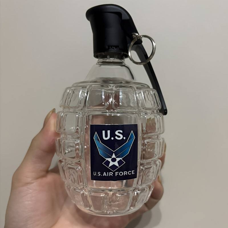 Botella de Whisky en Forma de Granada Militar 1pz - Vidrio Grabado de 300ml, Diseño Antifugas y Duradero, Decantador con Cordón , Regalo Ideal para Veteranos en Acción de Gracias o Temporada de Graduación, Vajilla Novedosa, Decoración Temática Militar, S