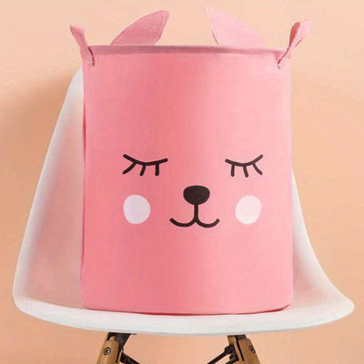 1 Cesta Con Diseño De Dibujos Animados Con Asa, Tela De Lino Con Forma De Orejas, Cubo De Almacenamiento Para Ropa Y Organización Y Almacenamiento De Juguetes Para Niños, Cesta Para La Colada Para Baño, Dormitorio, Sala De Estar, Cuarto De Lavado