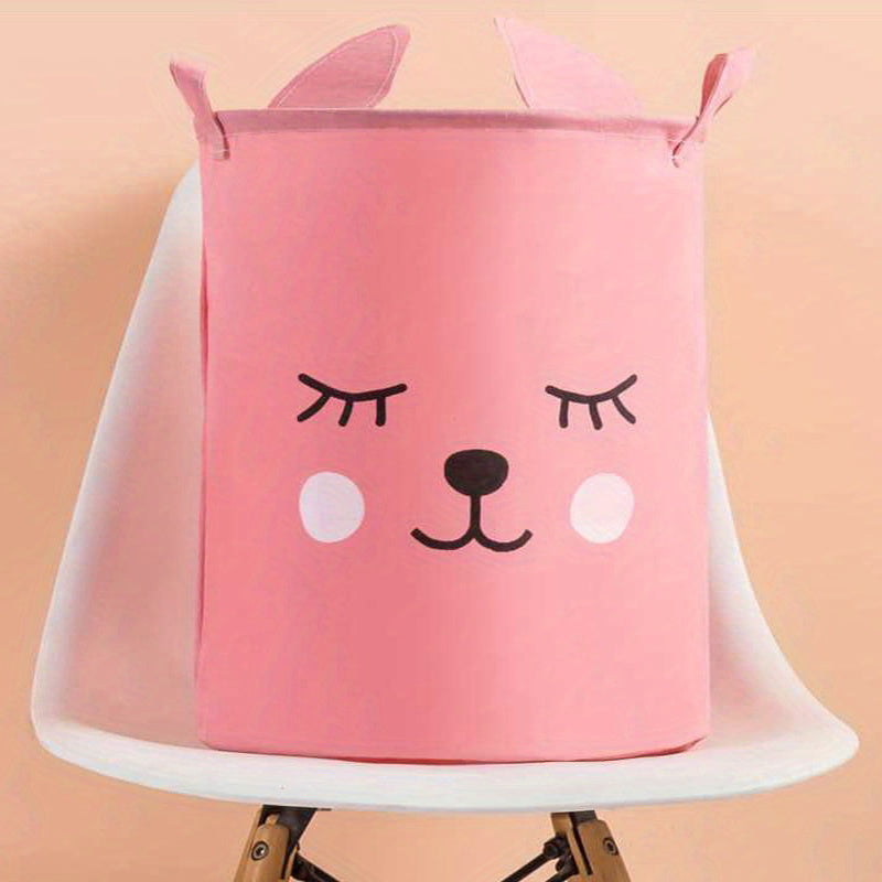 1 Cesta Con Diseño De Dibujos Animados Con Asa, Tela De Lino Con Forma De Orejas, Cubo De Almacenamiento Para Ropa Y Organización Y Almacenamiento De Juguetes Para Niños, Cesta Para La Colada Para Baño, Dormitorio, Sala De Estar, Cuarto De Lavado